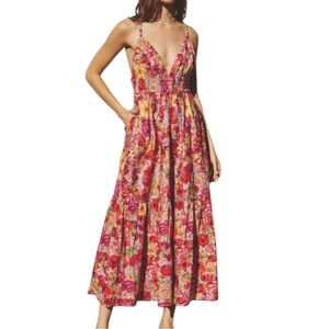 VICI Floral Open Back Maxi Dress Boho Spaghetti Strap Summer Sundress S